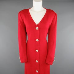 Vintage ST. JOHN Evening Size 10 Red Wool Knit Rhinestone Button Cardigan Coat