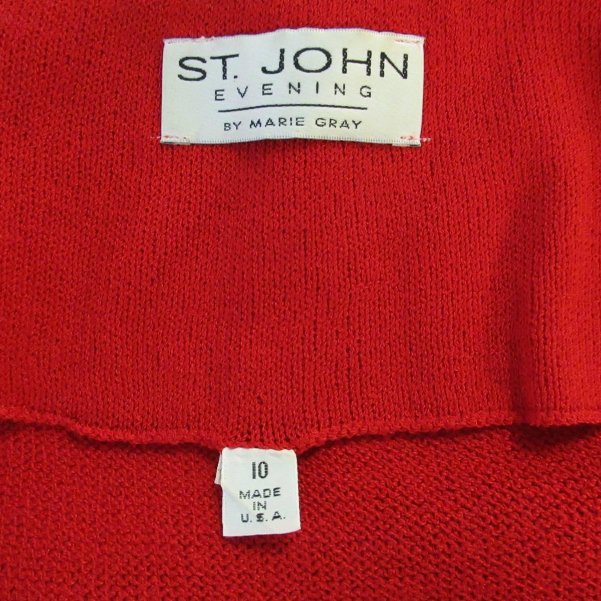 Vintage ST. JOHN Evening Size 10 Red Wool Knit Rhinestone Button Cardigan Coat 3