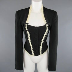 MOSCHINO Cheap & Chic Size 12 Black Wool Skirt Ruffle French Maid Suit