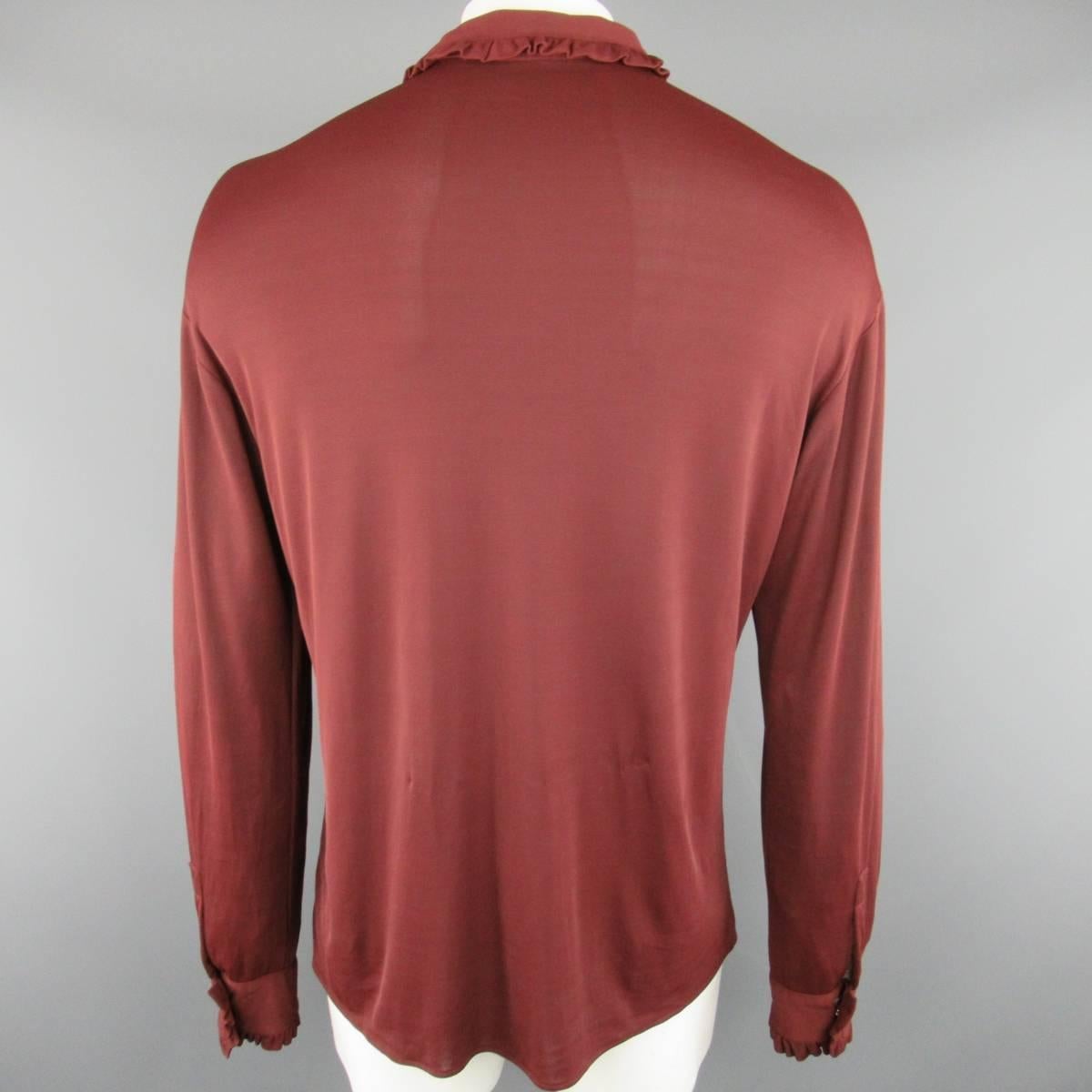 Women's or Men's VERSUS by GIANNI VERSACE Size L Maroon Polimide Ruffle Trim Long Sleeve Shirt