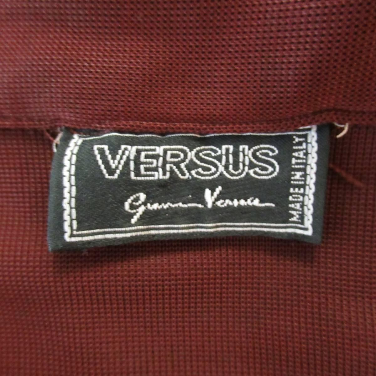 VERSUS by GIANNI VERSACE Size L Maroon Polimide Ruffle Trim Long Sleeve Shirt 1