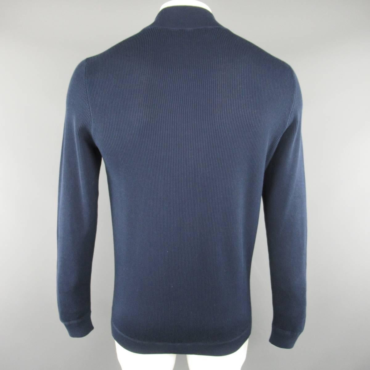Men's BRUNELLO CUCINELLI Size L Navy & Gray Ribbed Knit Mock Neck Pullover 1