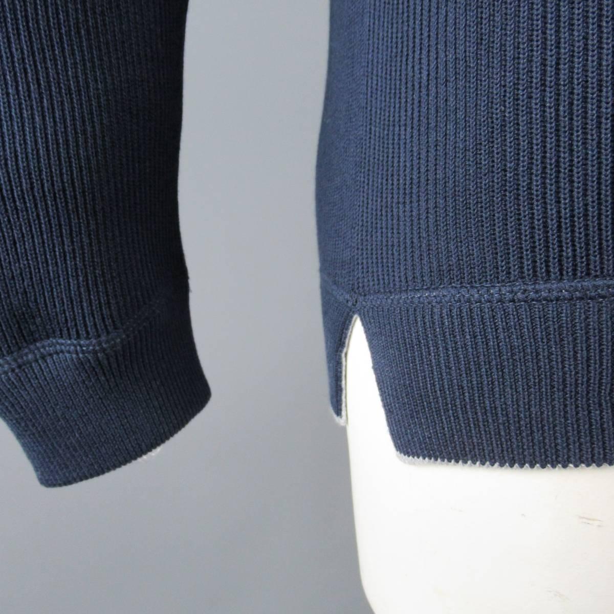 Men's BRUNELLO CUCINELLI Size L Navy & Gray Ribbed Knit Mock Neck Pullover In New Condition In San Francisco, CA