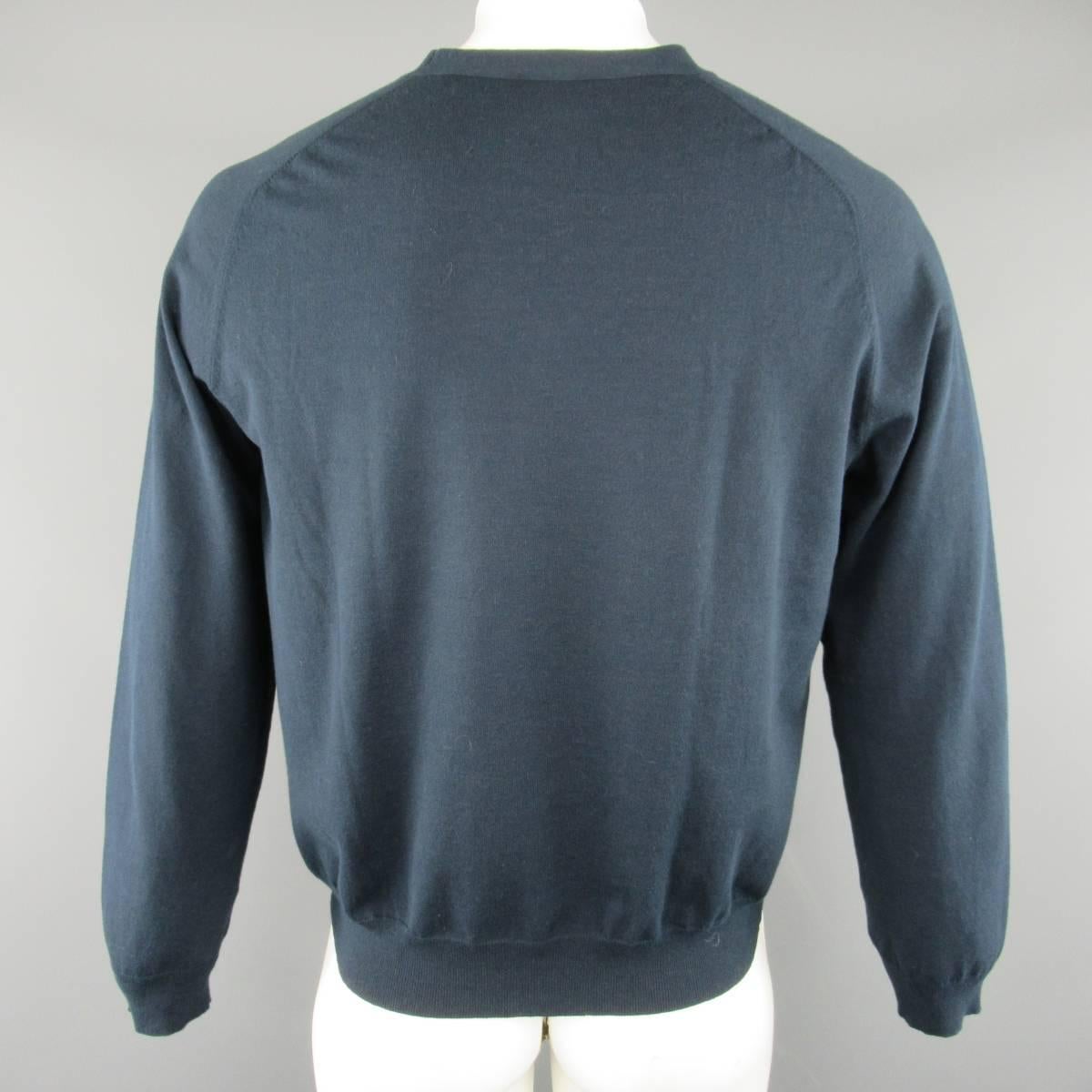 Black Men's DRIES VAN NOTEN Size XL Navy Blue Cotton Knit V Neck Pullover