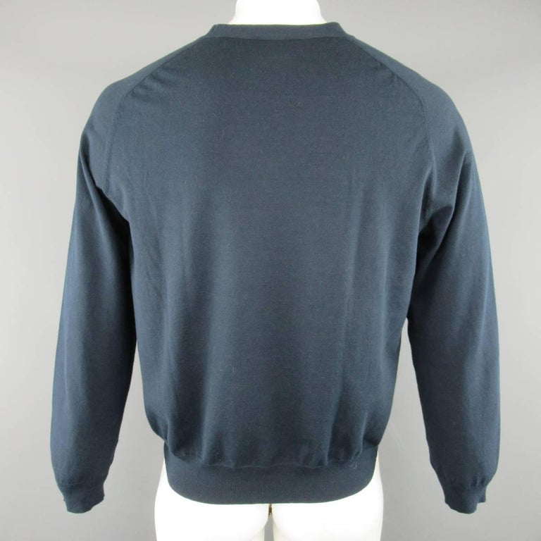 Men's DRIES VAN NOTEN Size XL Navy Blue Cotton Knit V Neck Pullover For ...