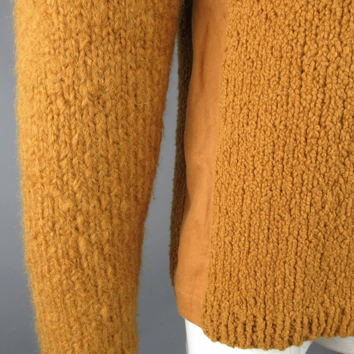 Brown 3.1 PHILLIP LIM Size M Gold Chunky Wool Blend Contrast Knit Pullover Sweater