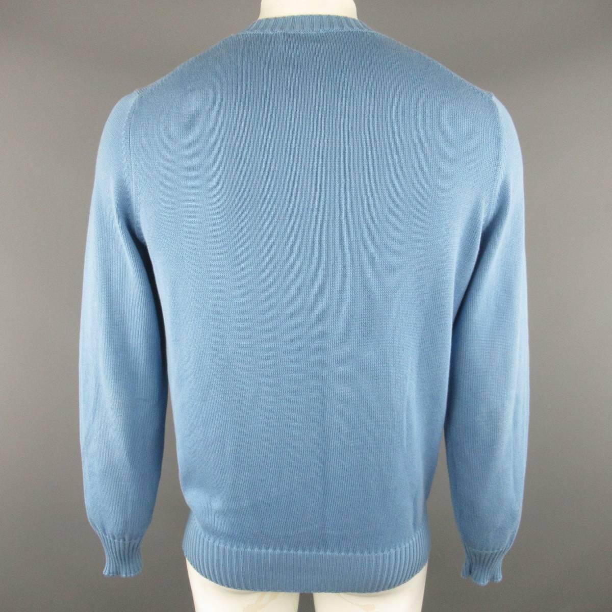 Men's BRUNELLO CUCINELLI Size L Blue Solid Cotton Knit Crewneck Pullover 1