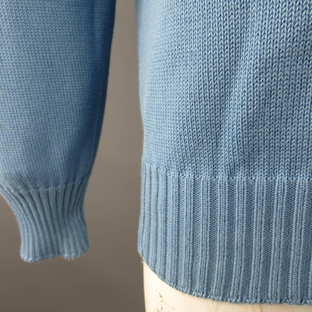 Men's BRUNELLO CUCINELLI Size L Blue Solid Cotton Knit Crewneck Pullover In Good Condition In San Francisco, CA
