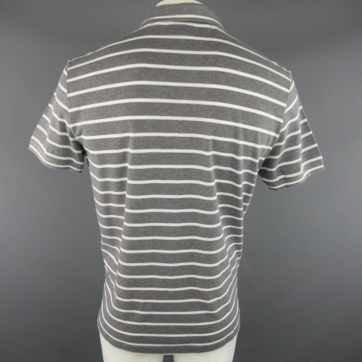 Gray Men's LORO PIANA Size XXL Grey & White Stripe Pique POLO