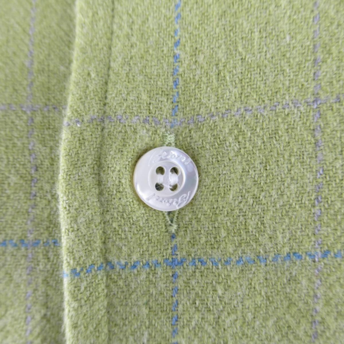 BRIONI Sport shirt comes in a light green cotton flannel with all over blue and lavender windowpane grid patter with a classic pointed collar and breast pocket. Made in Italy.
 
New with Tags.
Marked: L
 
Measurements:
 
Shoulder: 21 in.
Chest: 54