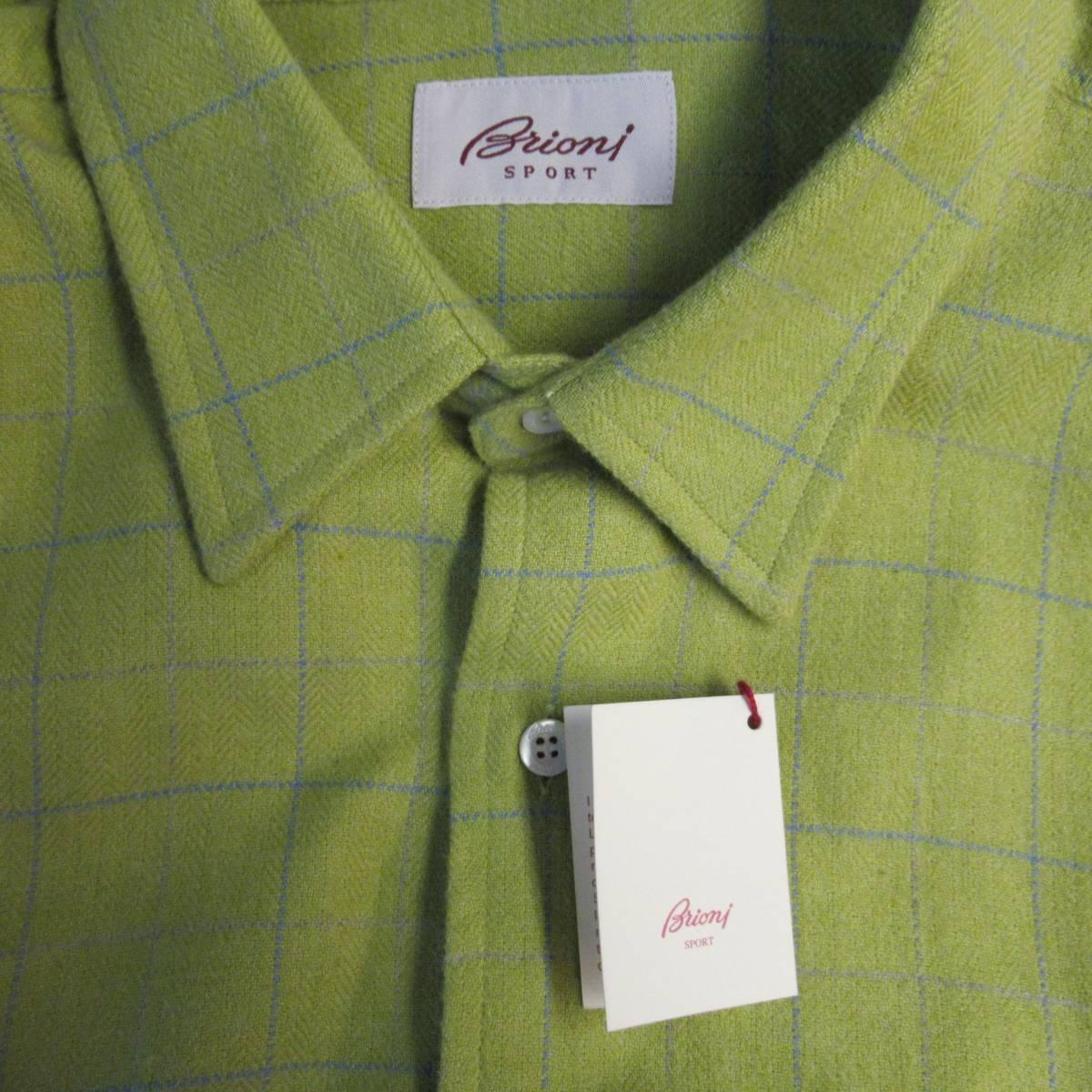 Men's BRIONI Sport Size L Green Window Pane Cotton Flannel Long Sleeve Shirt 3