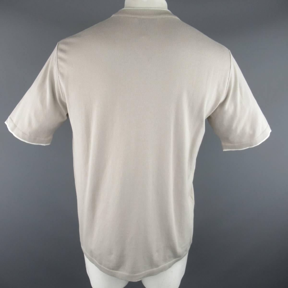 's NWT BRIONI Size L Beige Cotton Pique Knit White Trim T-shirt In New Condition In San Francisco, CA