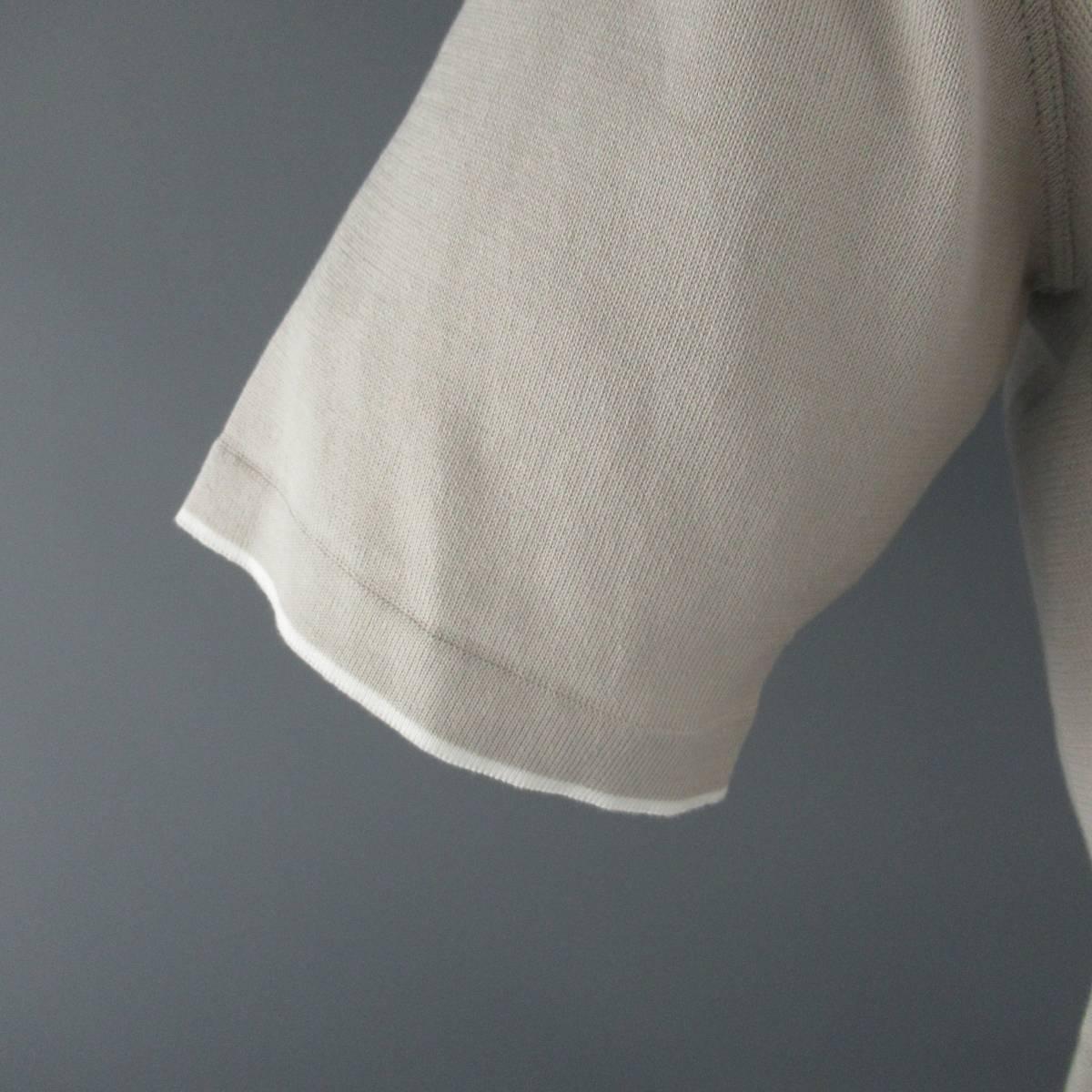 Gray 's NWT BRIONI Size L Beige Cotton Pique Knit White Trim T-shirt