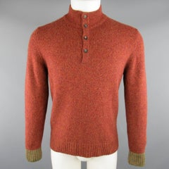 Men's LORO PIANA Size XS Brick Red Heather Cashmere High Button Collar Sweater
