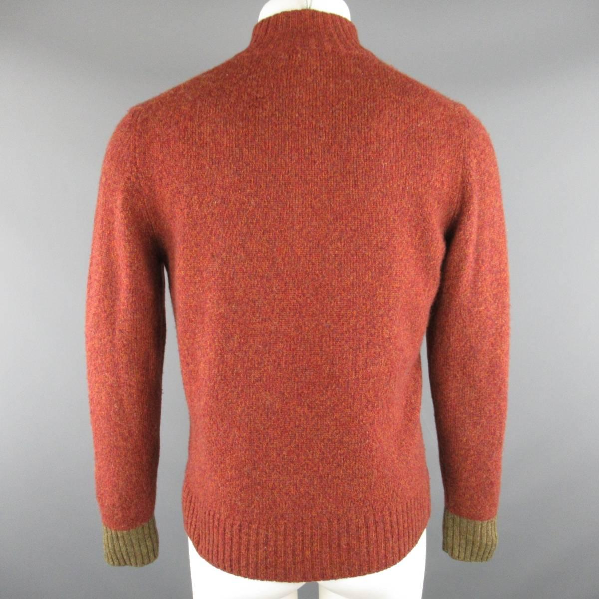 Men's LORO PIANA Size XS Brick Red Heather Cashmere High Button Collar Sweater In Good Condition In San Francisco, CA