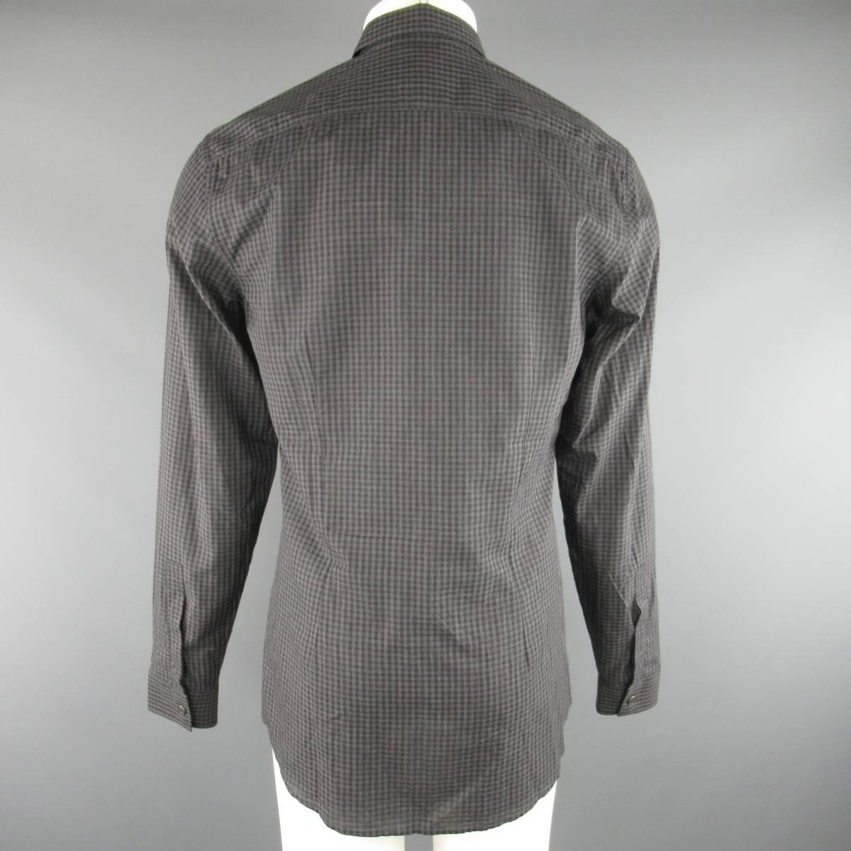 Men's GUCCI Size M Grey & Black Checkered Plaid Cotton Blend Long Sleeve Shirt