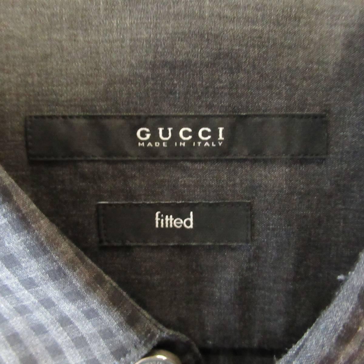 GUCCI Size M Grey & Black Checkered Plaid Cotton Blend Long Sleeve Shirt 1