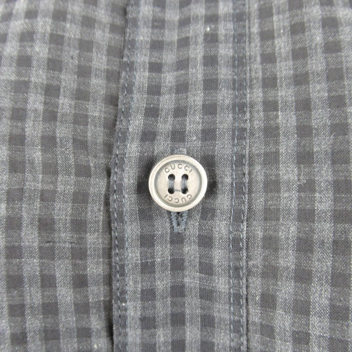 GUCCI Size M Grey & Black Checkered Plaid Cotton Blend Long Sleeve Shirt In Excellent Condition In San Francisco, CA