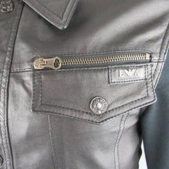 Men's EMPORIO ARMANI M Black Leather Front Trucker Jacket