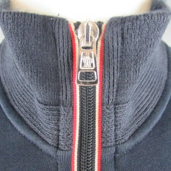 Men's MONCLER L Navy Solid Cotton - Viscose Zip Jacket