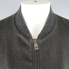 Men's DOLCE & GABBANA 42 Charcoal Herringbone Wool Blend Bomber Jacket