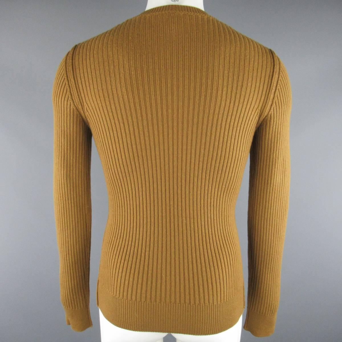 Men's DOLCE & GABBANA Size S Tan Ribbed Knit Wool Sweater In Good Condition In San Francisco, CA