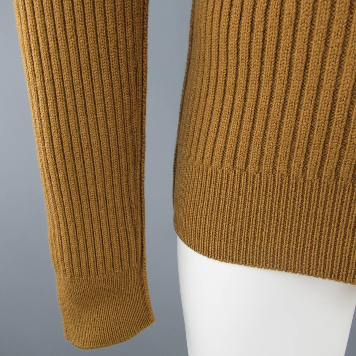 Brown Men's DOLCE & GABBANA Size S Tan Ribbed Knit Wool Sweater
