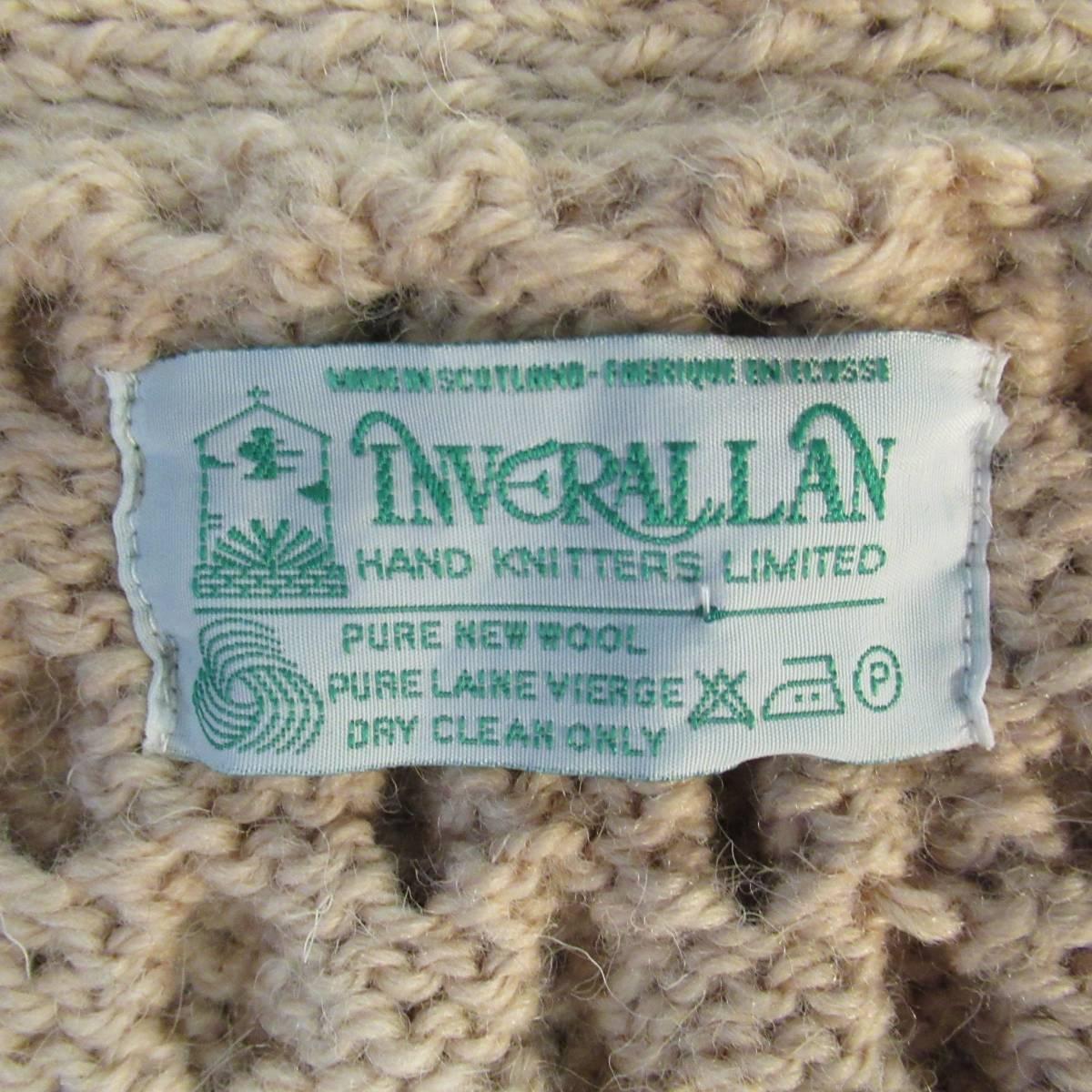 Vintage INVERALLAN Size S Khaki Chunky Cable Knit Wool Shawl Collar Cardigan In Good Condition In San Francisco, CA