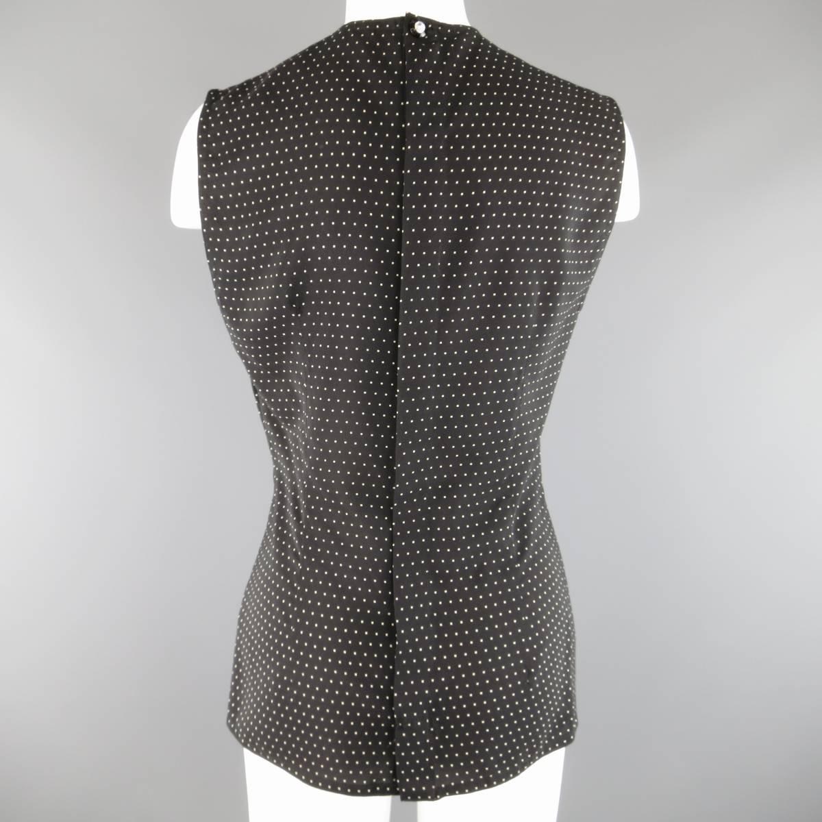 Vintage 1980s GIANNI VERSACE Size 6 Black Polka Dot Silk Sleeveless Blouse In Excellent Condition In San Francisco, CA