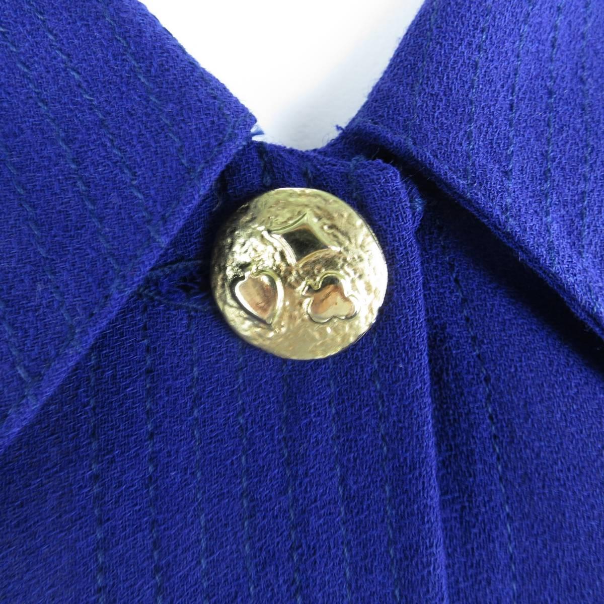 1980s GIANNI VERSACE 6 Purple Large Collar French Cuff Gold Symbol Button Blouse In Excellent Condition In San Francisco, CA
