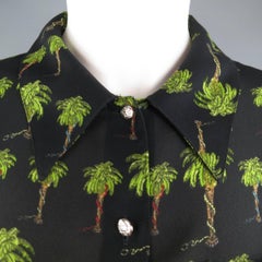 VERSACE JEANS COUTURE Size M Black & Green Palm Tree Snake Print Blouse