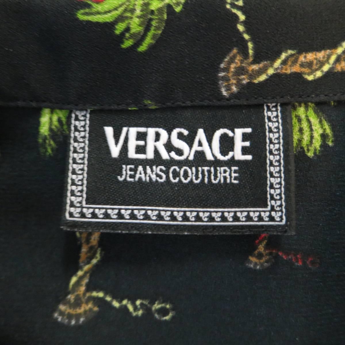 VERSACE JEANS COUTURE Size M Black & Green Palm Tree Snake Print Blouse 3