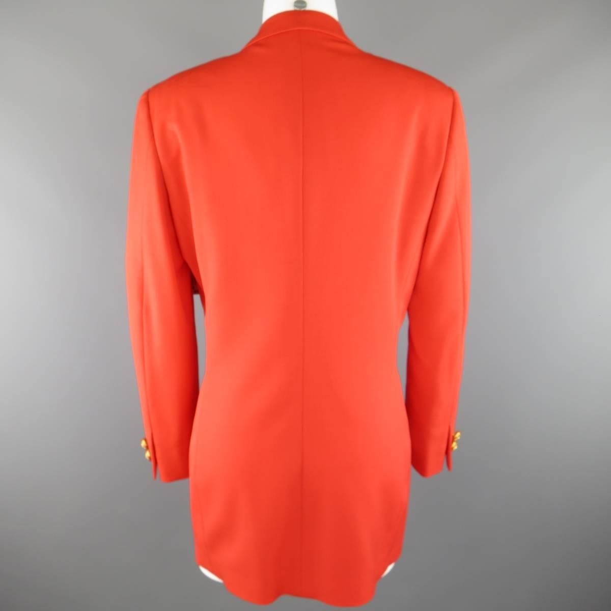 Women's 1990s GIANNI VERSACE Couture Size 8 Orange 3 Gold Medusa Button Blazer