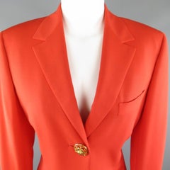 1990s GIANNI VERSACE Couture Size 8 Orange 3 Gold Medusa Button Blazer