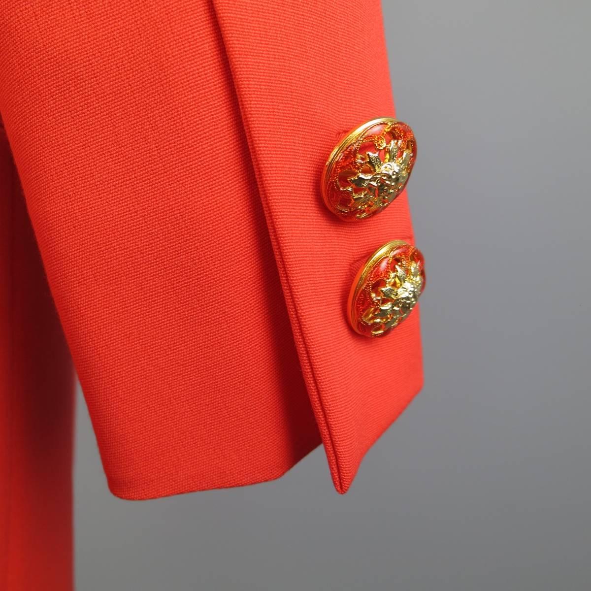 1990s GIANNI VERSACE Couture Size 8 Orange 3 Gold Medusa Button Blazer In Good Condition In San Francisco, CA