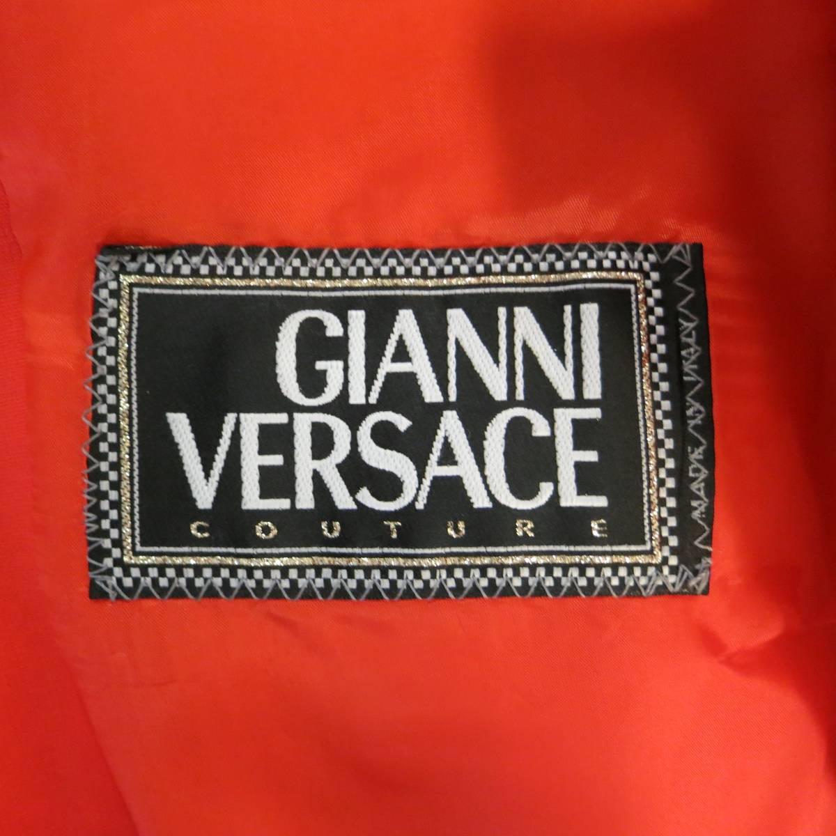 1990s GIANNI VERSACE Couture Size 8 Orange 3 Gold Medusa Button Blazer 5