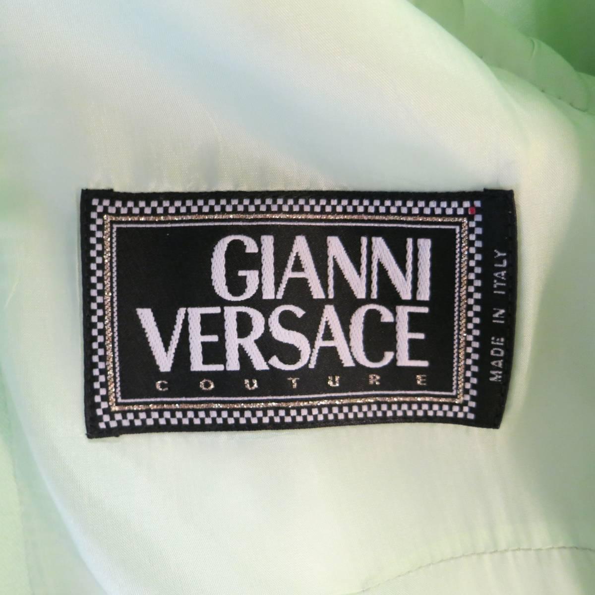 1990s GIANNI VERSACE Size 8 Mint Green Gold Statement Button Blazer Jacket 3