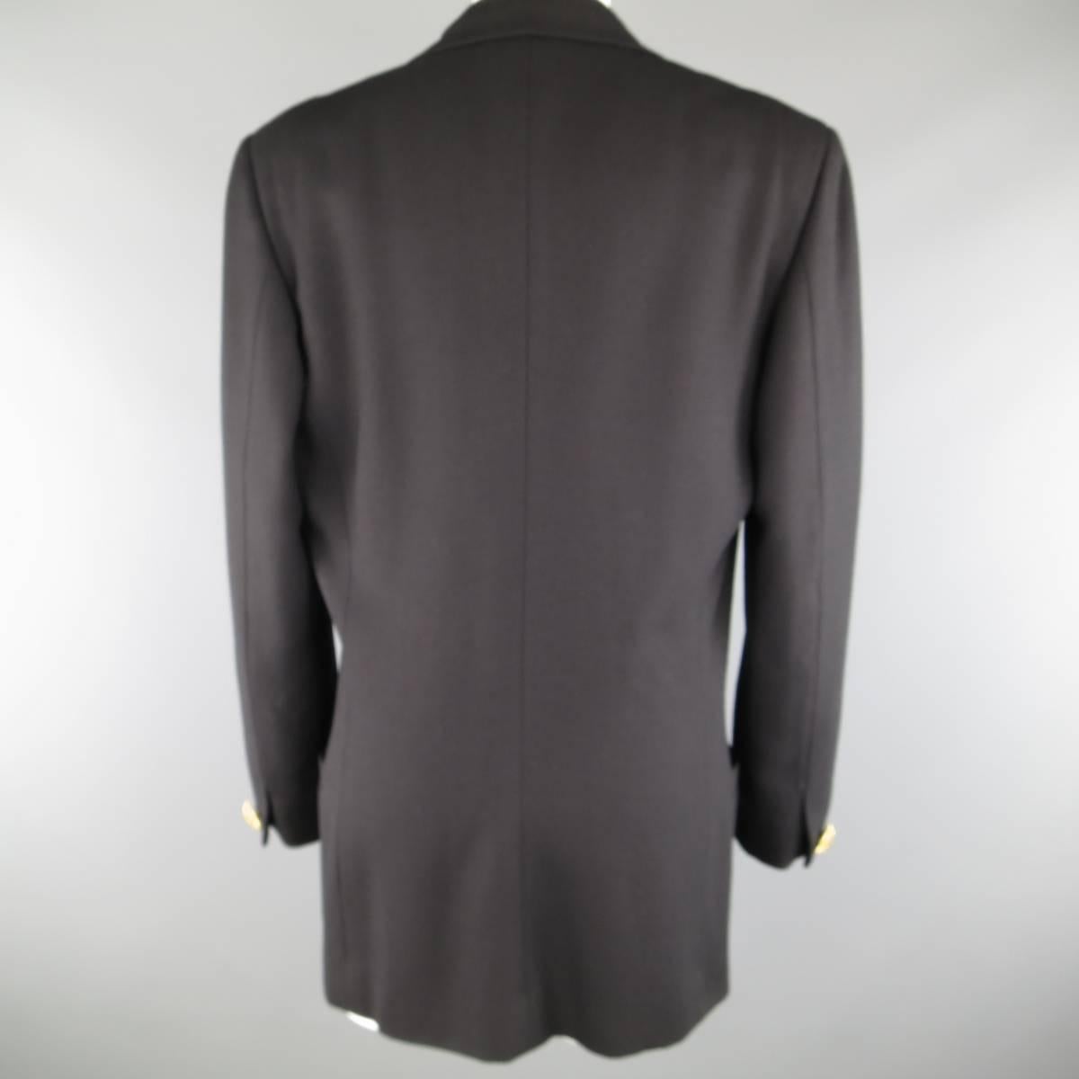 1990s GIANNI VERSACE Size 10 Black Double Breasted Gold Statement Button Blazer 2