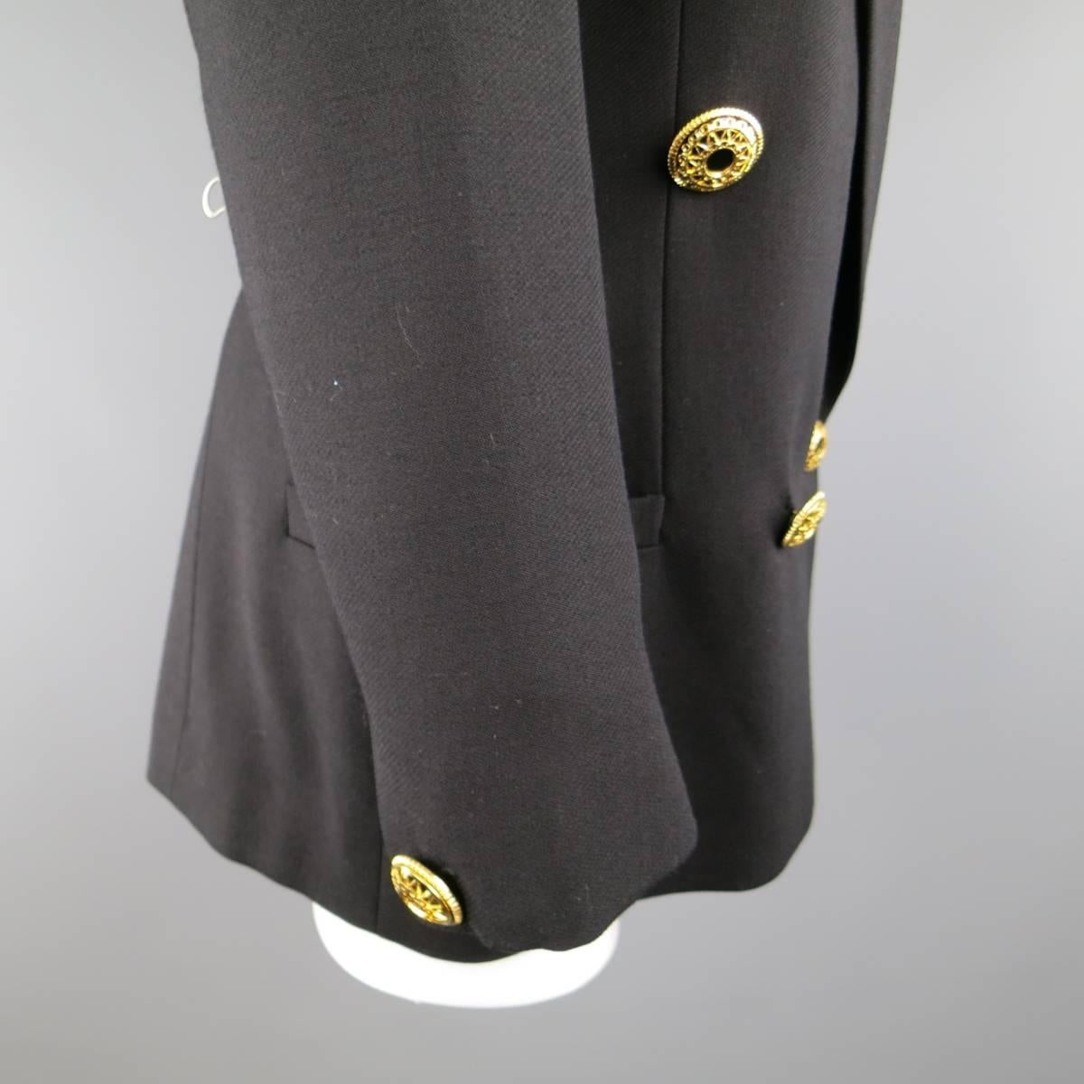 1990s GIANNI VERSACE Size 10 Black Double Breasted Gold Statement Button Blazer 1