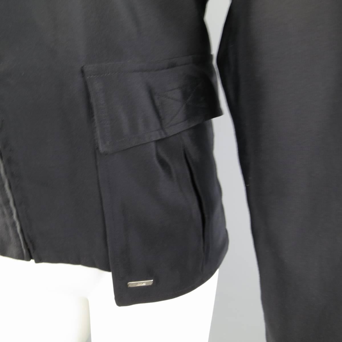 Women's 1990s GIANNI VERSACE Size 8 Black Cotton / Rayon High Collar Military Jacket