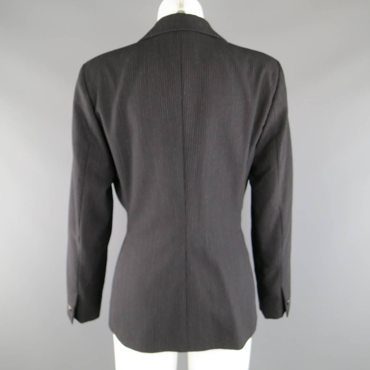 1990s GIANNI VERSACE Couture Size 8 Black Pinstripe Peak Lapel Blazer 1