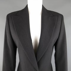 1990s GIANNI VERSACE Couture Size 8 Black Pinstripe Peak Lapel Blazer