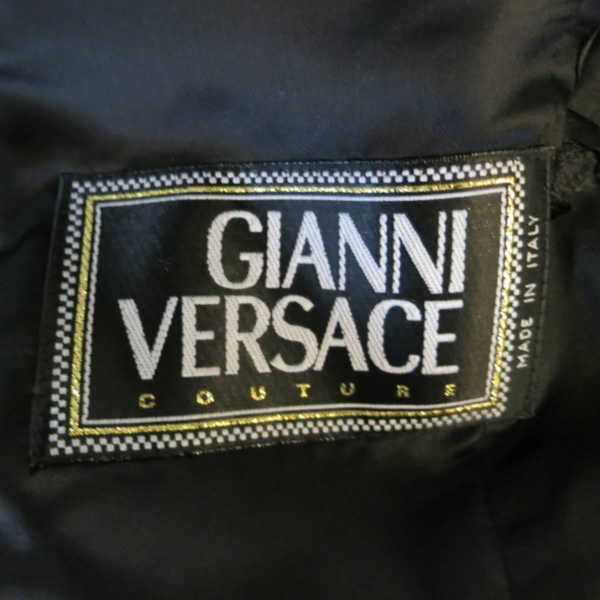 1990s GIANNI VERSACE Couture Size 8 Black Pinstripe Peak Lapel Blazer 2