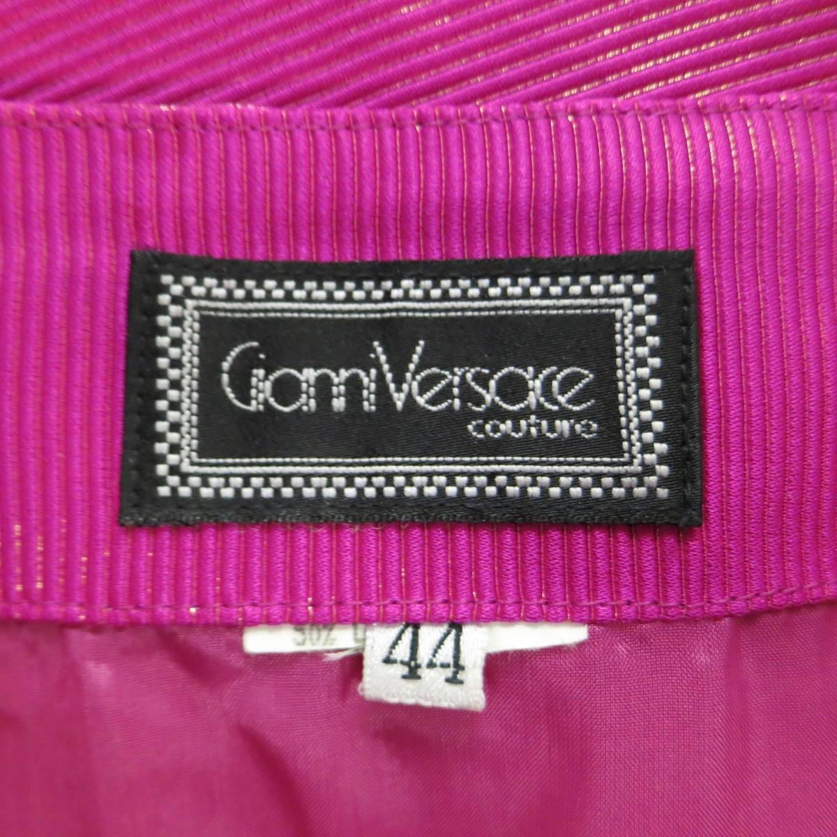 GIANNI VERSACE 1980s Size 10 Metallic Fuchsia Stripe Pencil Skirt 2