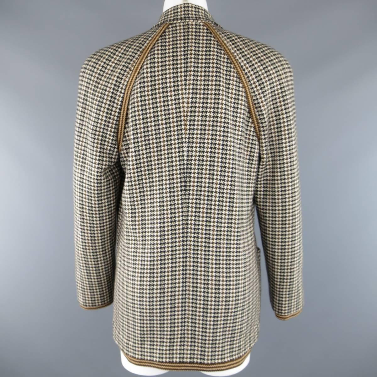 GIANNI VERSACE 1980s Size 8 Beige Houndstooth Cashmere Double Breasted Jacket 2