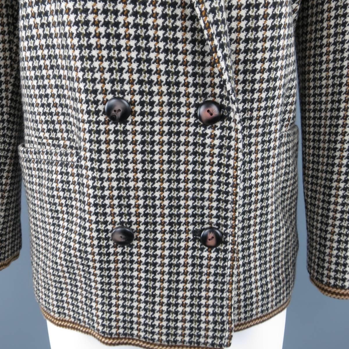 Women's GIANNI VERSACE 1980s Size 8 Beige Houndstooth Cashmere Double Breasted Jacket