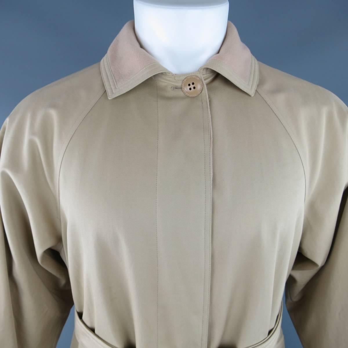 Brown 1990s GIANNI VERSACE Size L Khaki Twill Fleece Lining Belted Coat