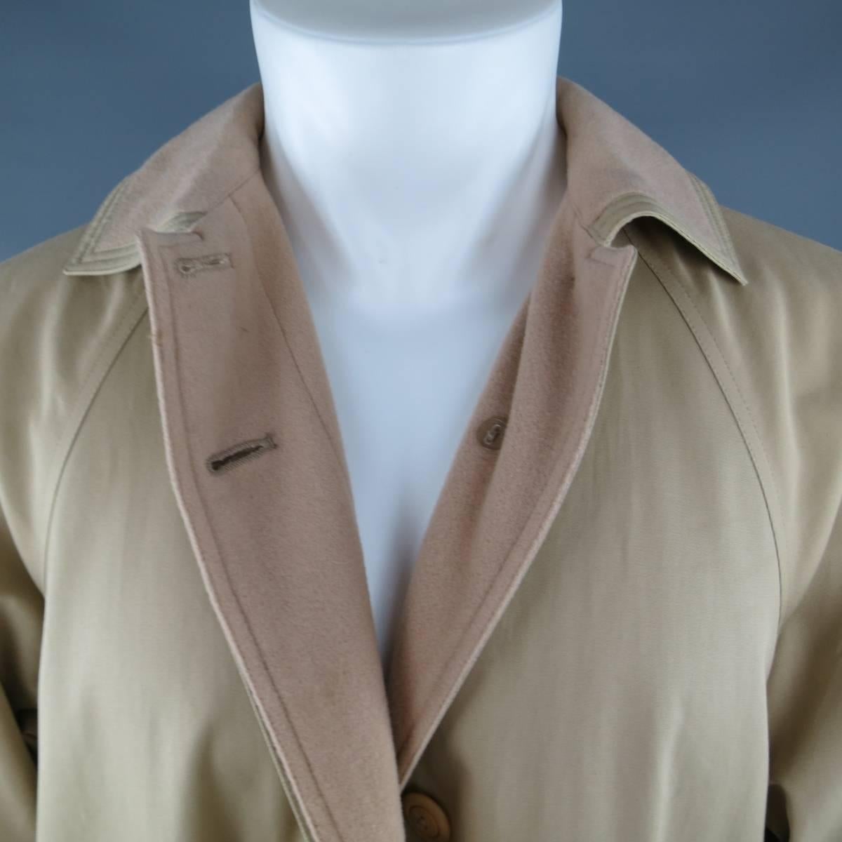1990s GIANNI VERSACE Size L Khaki Twill Fleece Lining Belted Coat 1
