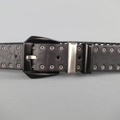 GIANNI VERSACE 30 Black Grommet Leather Matte Silver & Black Medusa Belt
