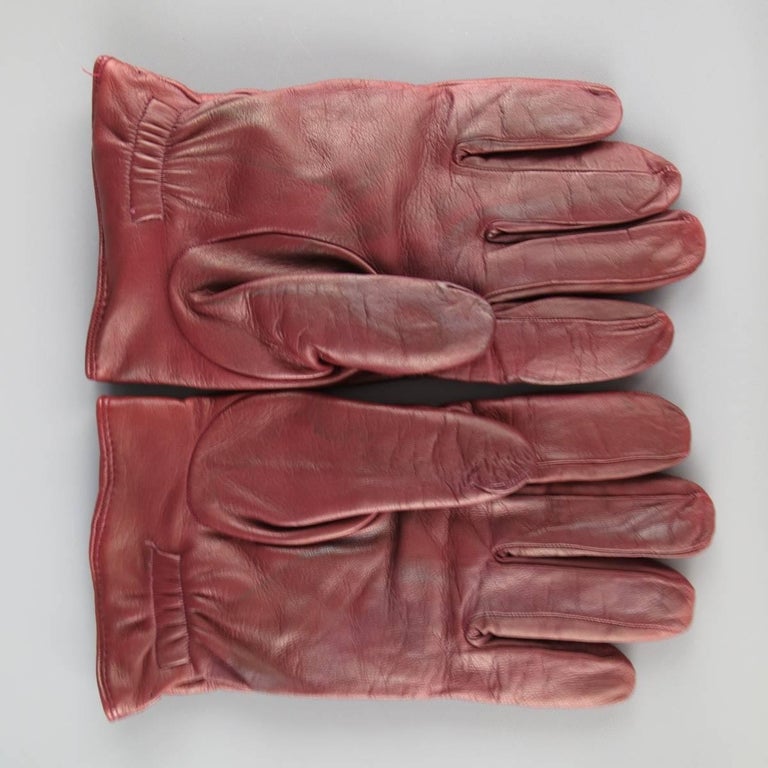 Men's ARMANI Size M Burgundy Lamb Skin Leather Gloves at 1stDibs mens burgundy leather